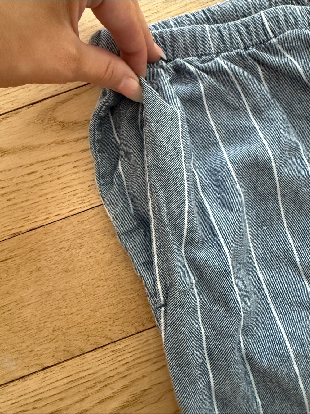 A new Day Blue Pinstripe Wide-Leg Casual Pants Linen Large - Picture 3 of 5